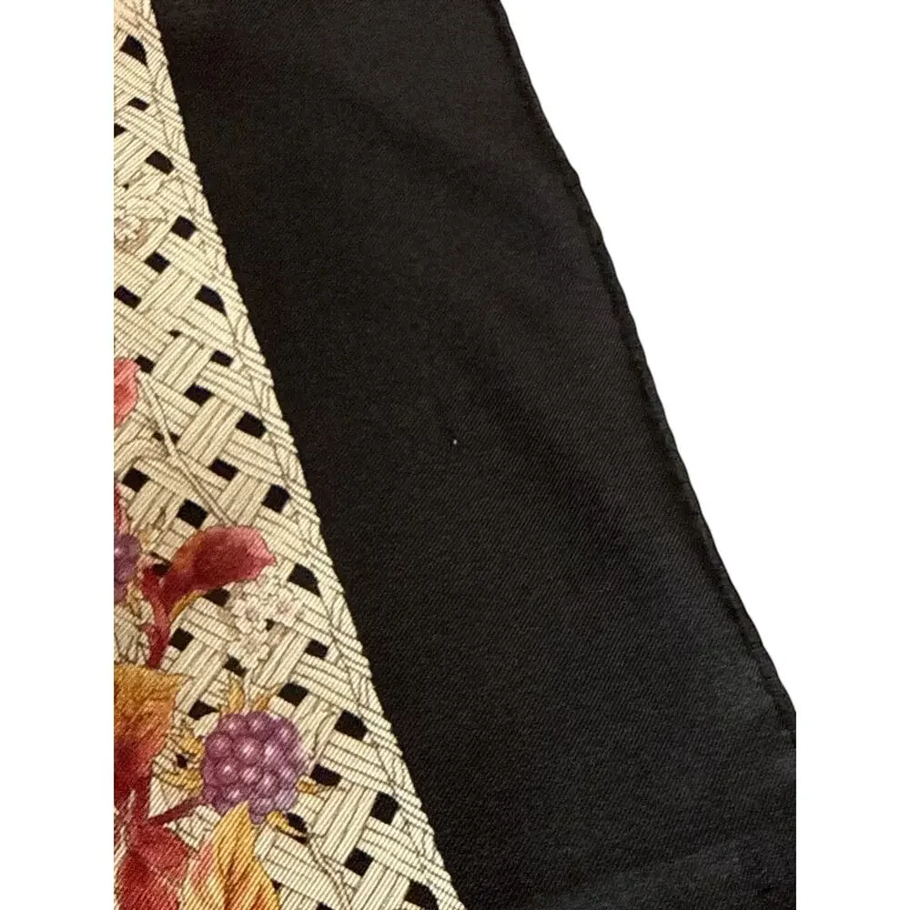 Silk Scarf 34” Square Floral Butterfly Black Ivory Burgundy EUC